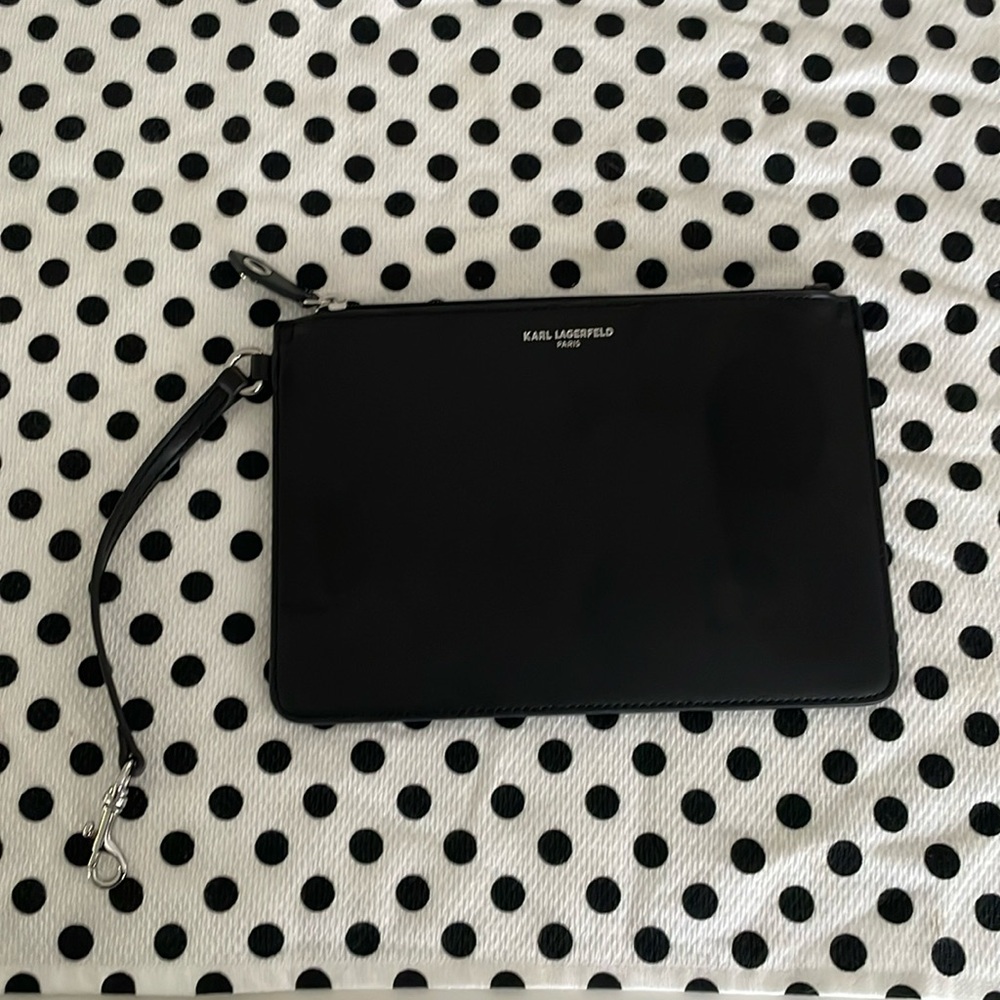Karl Lagerfeld Paris Black Small Black Bag/Zippered Pouch with attachment